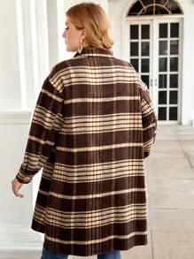 Flirla Plus Plaid Print Drop Shoulder Overcoat - Multicolor - View 2
