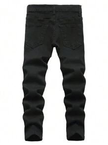 Teen Boy Ripped Solid Jeans - Black - View 2