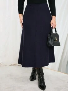 SHEIN Clasi Plus High Waist Knit Skirt - Blue - View 6