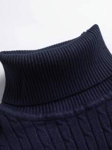 Men Turtleneck Cable Knit Sweater - Blue - View 6