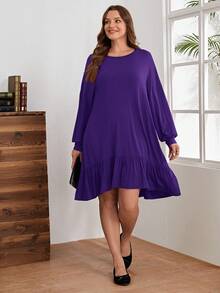 EMERY ROSE Plus Drop Shoulder Ruffle Hem Smock Dress