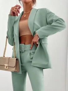 EURMUSE 楦頭翻領單鈕西裝 - 青碧色 - 查看 3