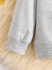 SHEIN 女童春秋美式復古字母印花v領衫,套頭外套休閒款 - 灰色 - 查看 4