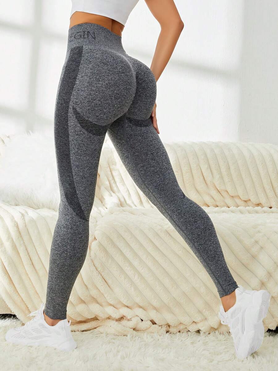 寬腰帶運動打底褲 - 灰色 - 查看 1