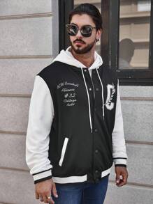Manfinity LEGND Men Plus Letter Graphic Two Tone Varsity Jacket Without Hoodie - Black and White - View 3
