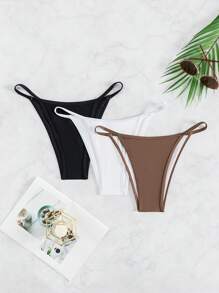 SHEIN Swim 3Packs Solid Bikini Bottom For Summer Beach Vacation