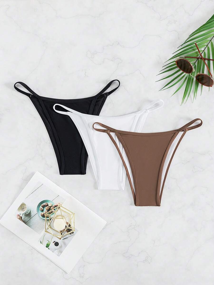 SHEIN Swim 3Packs Solid Bikini Bottom For Summer Beach Vacation