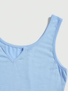 ROMWE Kawaii Bộ đồ ngủ cổ khoét caro kẻ caro, trường học - Màu xanh nhạt - Xem 3