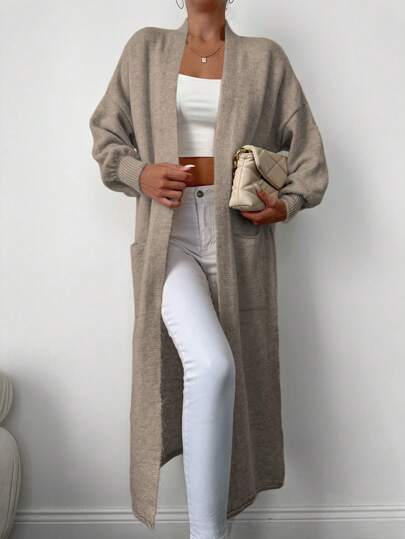 EURMUSE Dubbla Fickor Nedhasade aclar Öppen Front Lång Kö Duster kofta