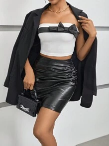 SHEIN PETITE Top bandeau con lazo delantero - Blanco - Ver 5