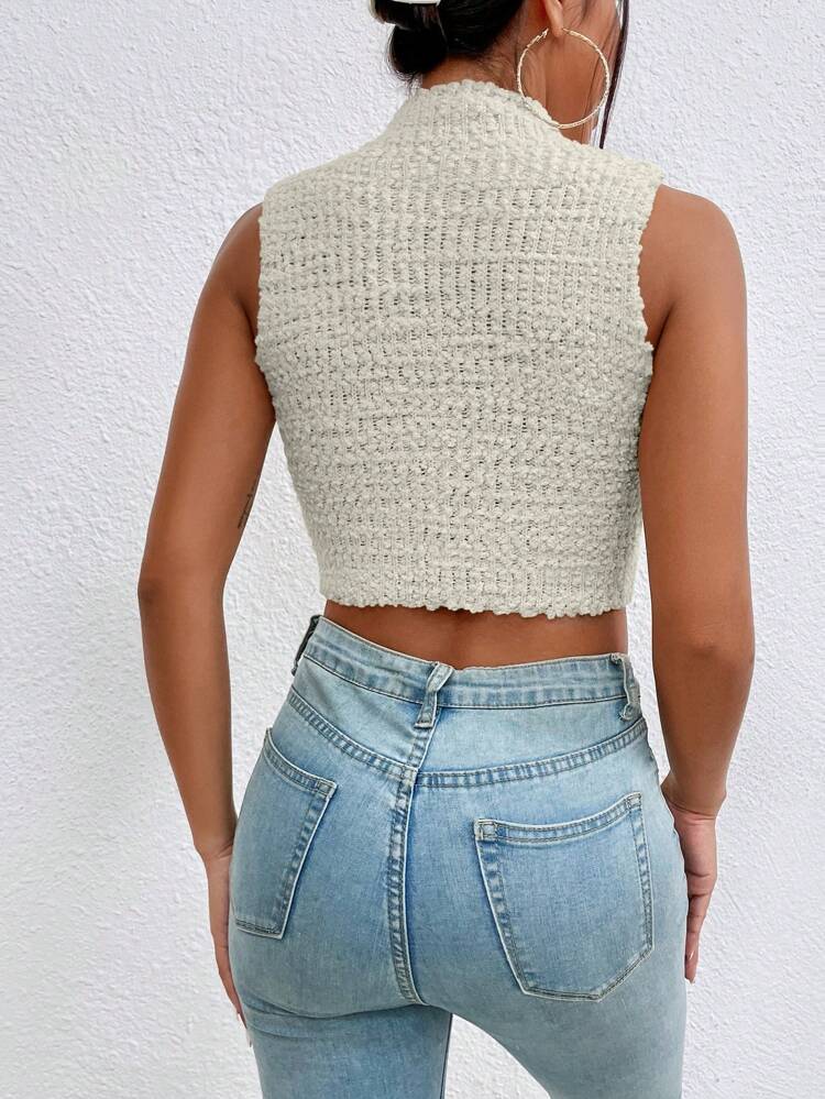 Solid Mock Neck Crop Sweater Vest