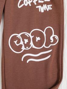 SHEIN Tween Girl Cartoon & Slogan Graphic Sweatpants - Camel - View 5