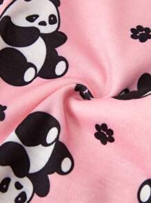 Cô Gái Trẻ Gấu trúc In biểu thức Tay áo dài Dài Quần Vừa Khít Bộ mặc nhà - Hồng - Xem 5