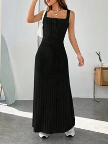 素色前紐扣背心洋裝