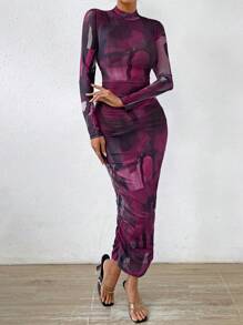 SHEIN Privé In Đồ họa Cổ giả Váy bodycon - Hồng - Xem 3