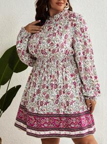 SHEIN VCAY 大碼印花燈籠袖洋裝 - 彩色 - 查看 3