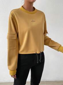 SHEIN Unity 字母图案落肩套头卫衣，秋季卫衣 - 卡其色 - 查看 4