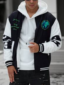 Manfinity LEGND Loose Fit Men's Slogan Graphic Two Tone Varsity Jacket Without Hood - Multicolor - View 6