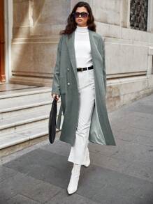 EURMUSE Double Breasted Drop Shoulder Overcoat - Grey - View 4