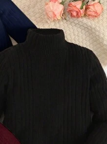 SHEIN Vintaside Kids Young Boy 3pcs High Neck Ribbed Knit Tee, School, Campus, College - Multicolor - View 5