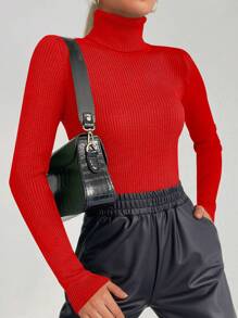 Cloudara Turtleneck Ribbed Knit Sweater - Burnt Orange - View 3