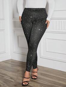 SHEIN Clasi Talla grande Leggings con lentejuelas - Negro - Ver 4