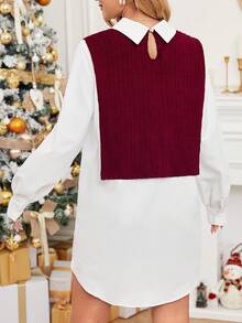 SHEIN Essnce 雙色假兩件洋裝 - 紅白色 - 查看 5