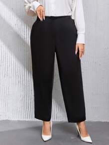 SHEIN Clasi Plus Solid Slant Pocket Pants - Black - View 5