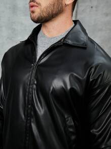 Manfinity Homme Men's Solid Color Zipper Pu Leather Jacket - Black - View 4