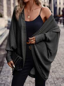 SHEIN Frenchy Abrigo de manga murciélago con parte delantera abierta - Blanco y Negro - Ver 3