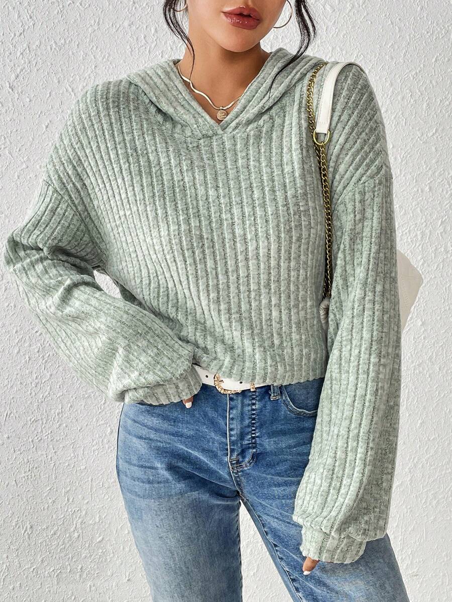 SHEIN Unity 落肩袖連帽衛衣 - 綠色 - 查看 1