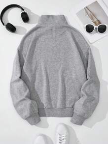 INAWLY Half Zip Kangaroo Pocket Sweatshirt - Grey - View 2