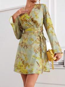 GENKIRA 印花側打結圍裹連衣裙 - 彩色 - 查看 5