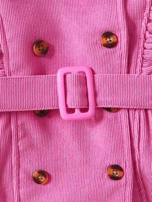 Baby Girl Ruffle Trim Double Breasted Belted Dress - Hot Pink - View 4