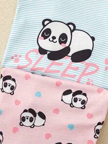 2入組中小童女孩熊貓印花緊身睡衣 - 粉色 - 查看 4