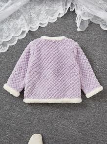 SHEIN Young Girl Contrast Binding Bow Front Dual Pocket Jacket - Purple - View 2