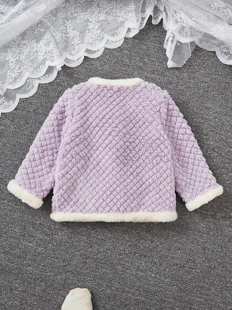 Young Girl Contrast Binding Bow Front Dual Pocket Jacket