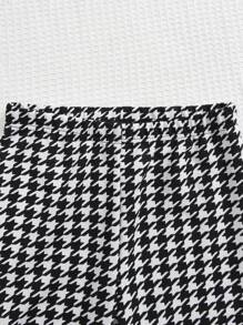 女大童2入組千鳥格印花緊身打底褲 - 黑與白 - 查看 5