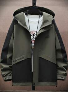 適合戶外活動的男士連帽防風運動極簡時尚夾克 - 軍綠色 - 查看 1
