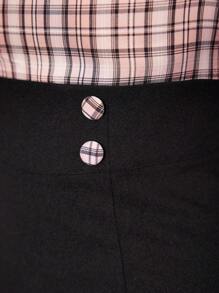 SHEIN DECDS Plaid Print Button Detail Lantern Sleeve 2 In 1 Dress - Multicolor - View 9