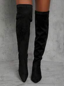 SHUZIA Faux Suede Over-the-Knee Block Heel Boots - Black - View 4