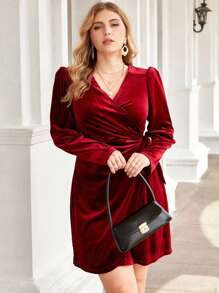 Flirla Hơn Bọc Nút ven Nhung Đầm - Màu Đỏ Sâu - Xem 3