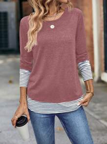 EMERY ROSE Sọc tương phản In Tee 2 trong1 - Hồng - Xem 4