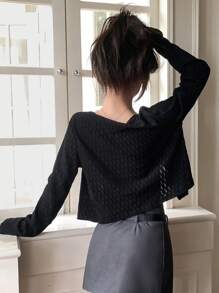 DAZY Solid Open Front Crop Jacket,Fall Clothes - Black - View 6