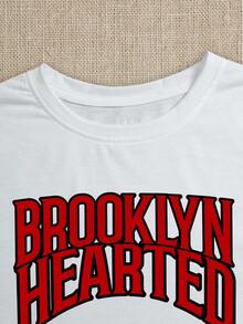 SHEIN EZwear 字母圖案T恤 - 白色 - 查看 3