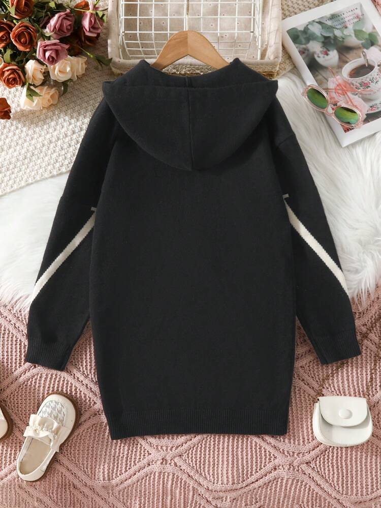 Tween Girl Letter Pattern Hooded Sweater Dress