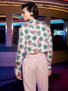 Manfinity Fever City Men Tropical Print Shirt & Drawstring Waist Pants - Pink - View 2