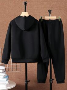 SHEIN Boys' Letter Print Hoodie And Pants Set - Black - View 2
