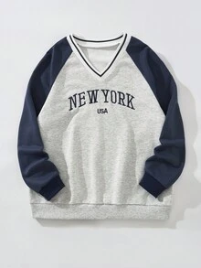 SHEIN EZwear 大碼字母刺繡插肩袖運動衫 - 彩色 - 查看 3