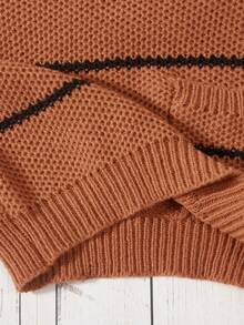 SHEIN 男小童條紋圖案口袋貼布套頭毛衣 - 咖啡棕 - 查看 6